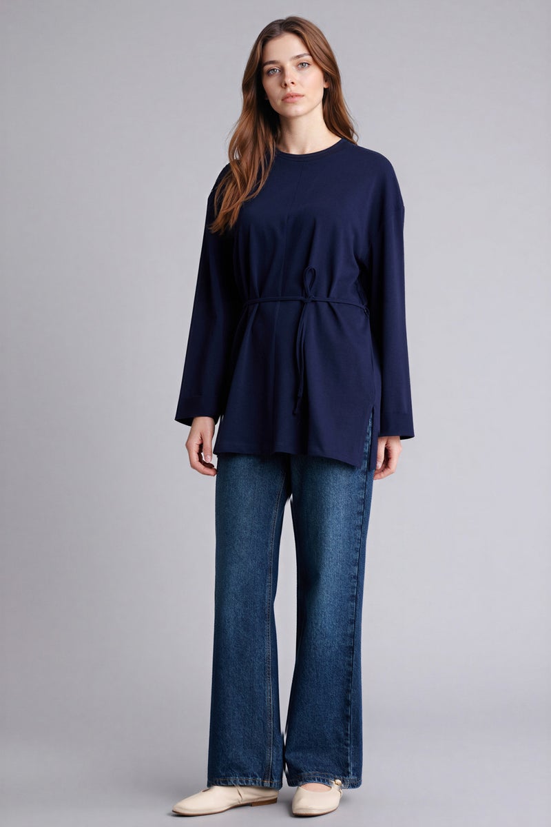 DeFacto Blue Woman Loose Fit Crew Neck Long Sleeve Tunic Casual - Image 2